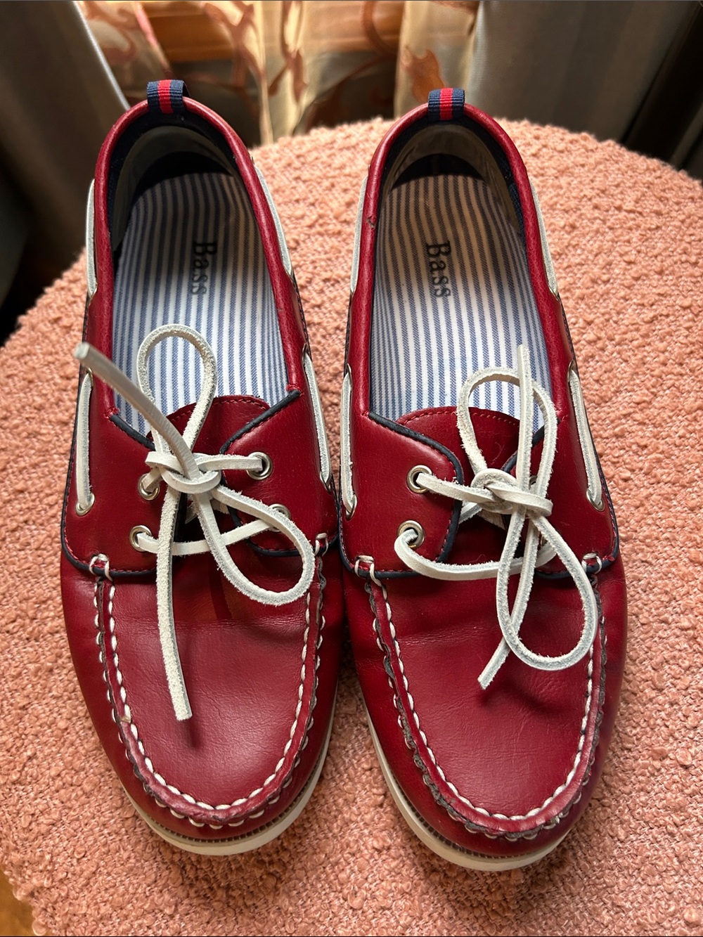 Bass Red Leather Women's Boat Shoes with White Laces